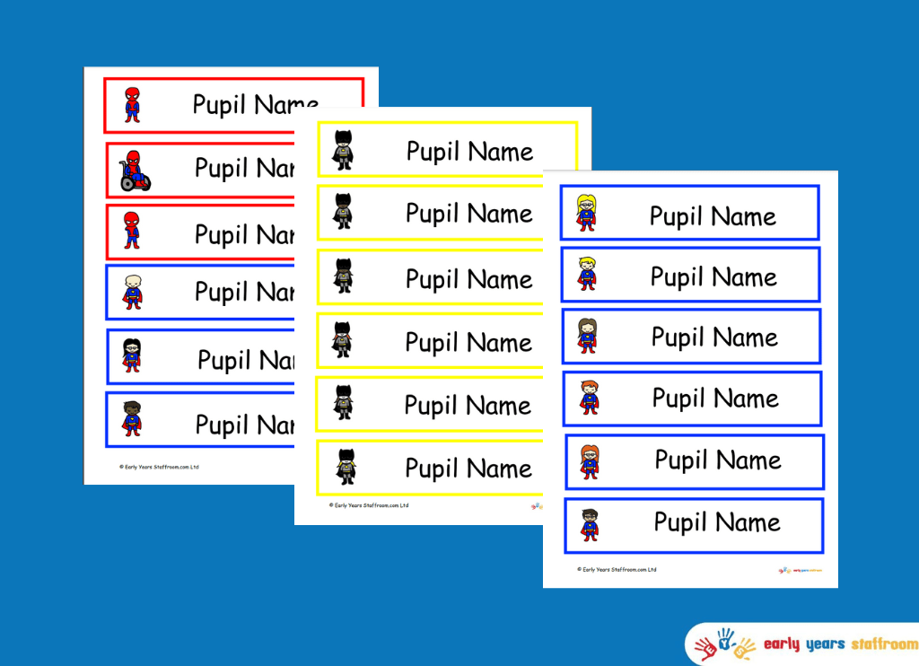 Superhero Tray Labels Editable