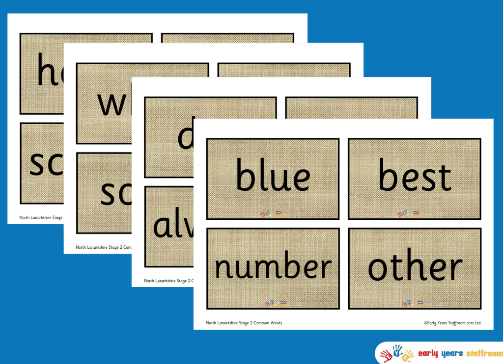 Hessian Common Word Cards Stage 2 North Lanarkshire Council Active Literacy Scheme