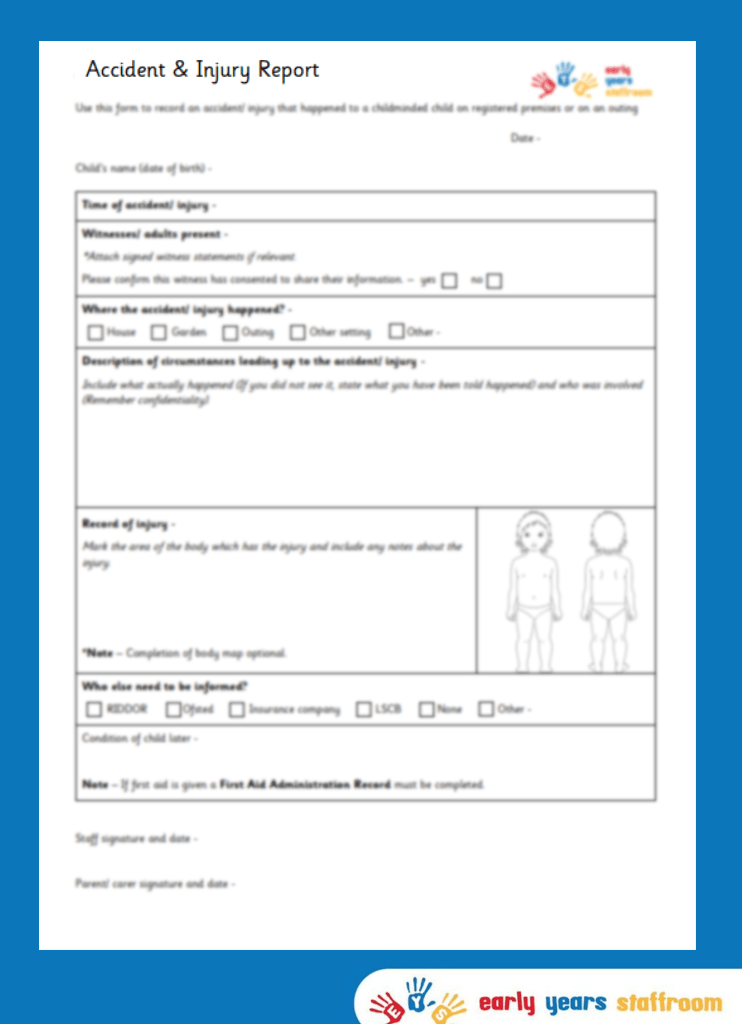Accident and Incident Report Childminder / Nursery