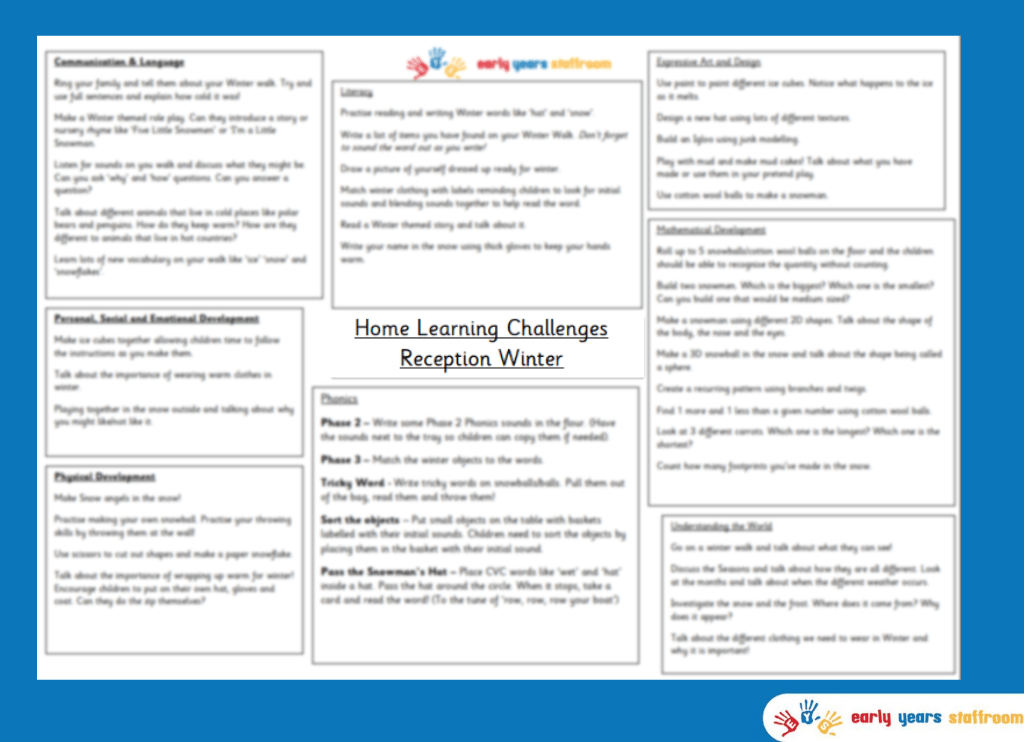 Home Learning Challenges Reception Winter Term