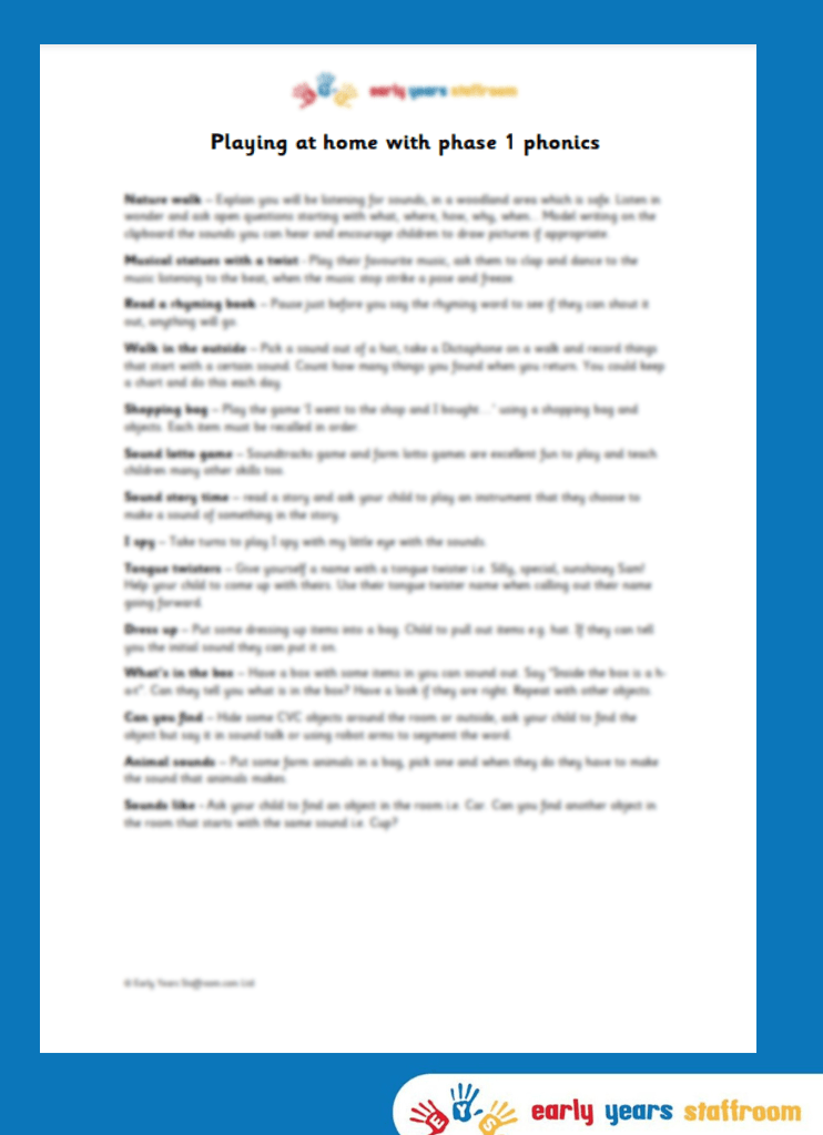Phase 1 Phonics for Parents Handout for Learning at Home