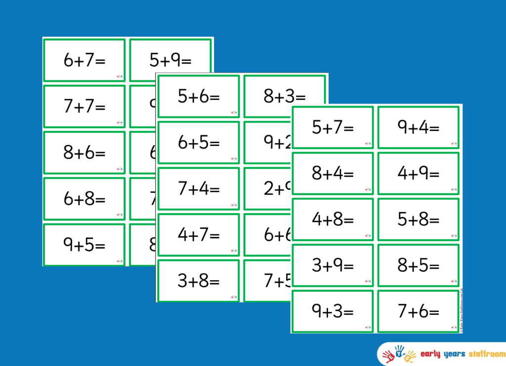 Addition Flashcards crossing 10