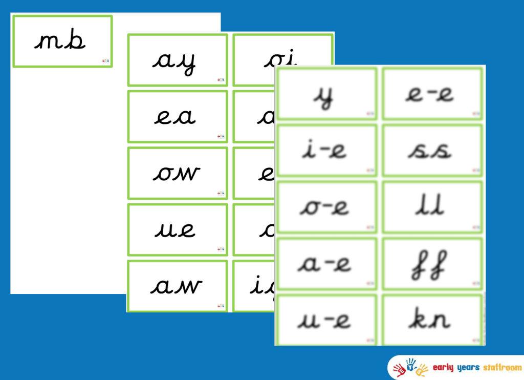 Phonics Sound Flashcards for Stage 2 (Cursive Font)