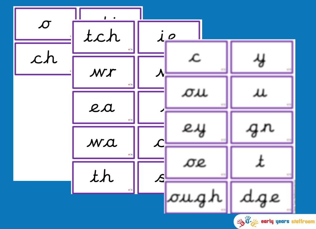 Phonics Sound Flashcards for Stage 3 (Cursive Font)