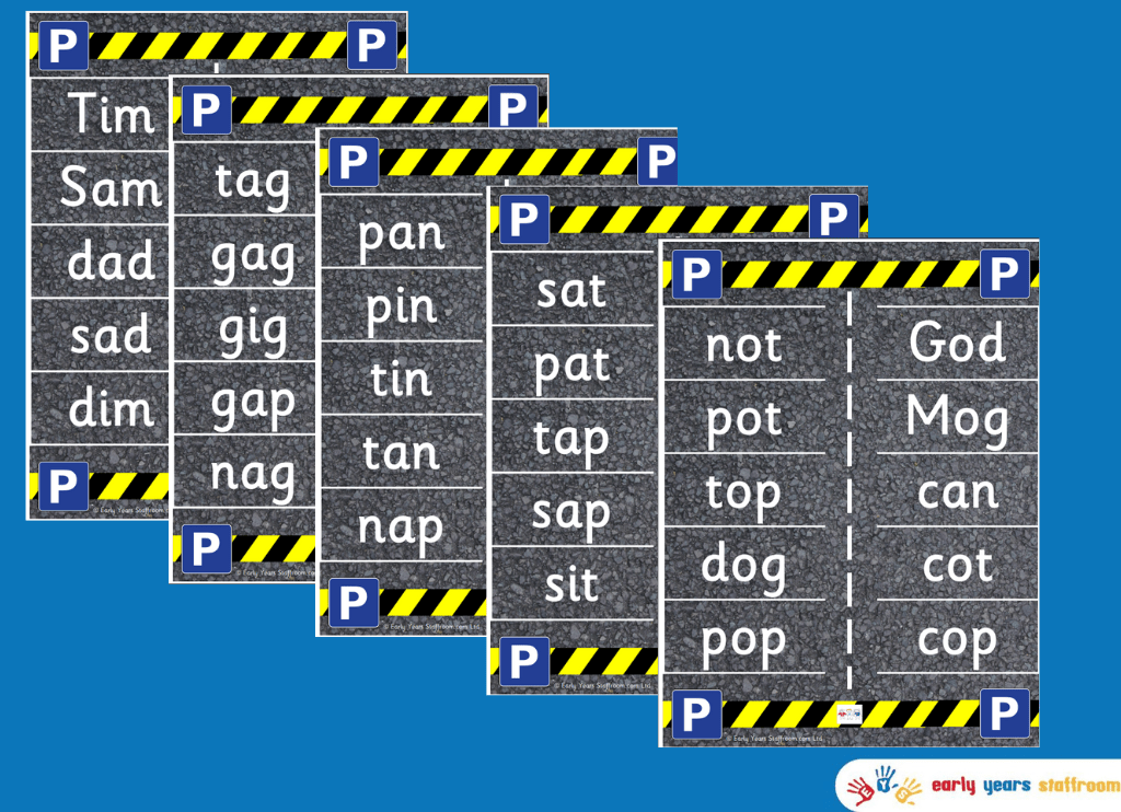 Phonics Phase 2 CVC Car Mat (Sassoon Font )