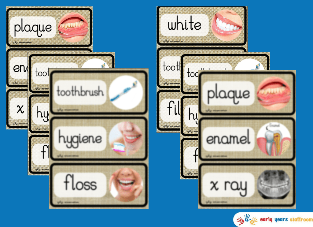 Oral Health / Dentist Themed Word Cards (Hessian Background)