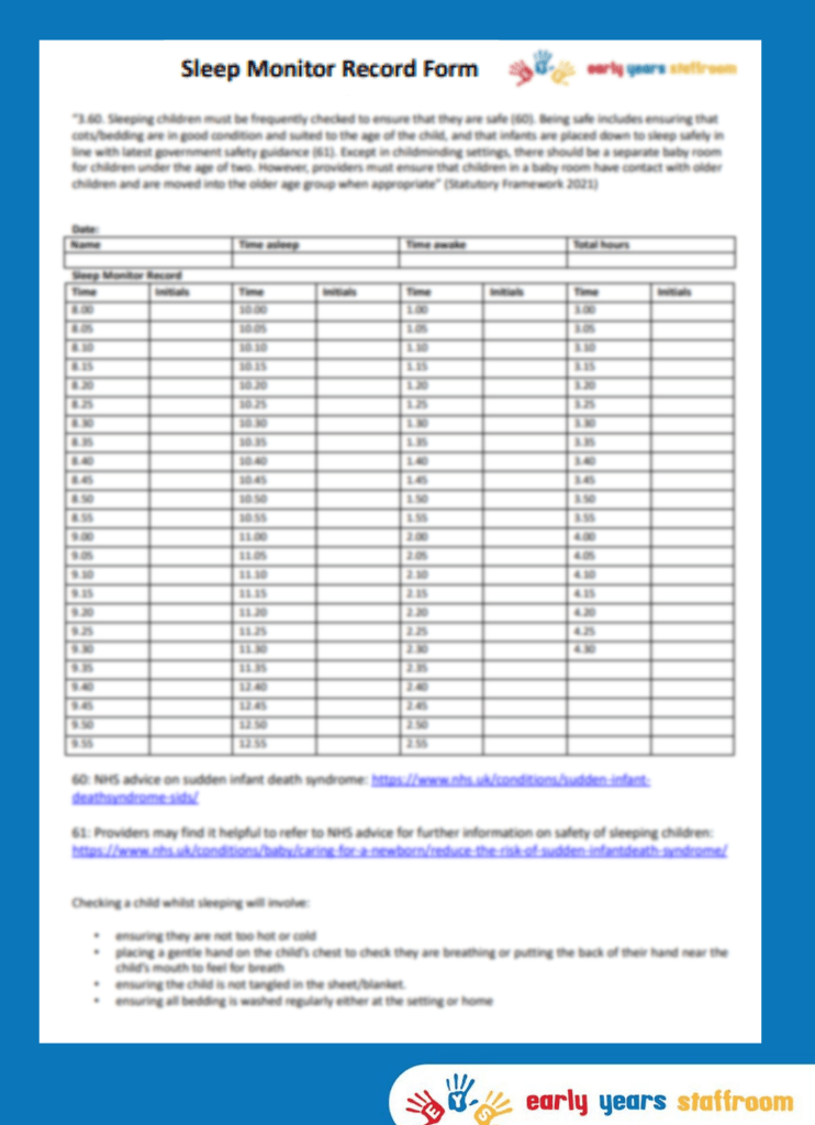 Sleep Monitor Record Early Years