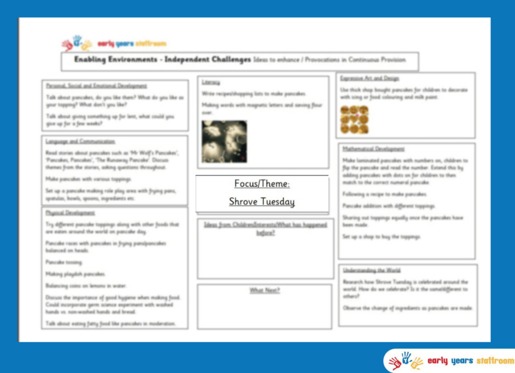 Early Years Enhanced Planning for Pancake Day / Shrove Tuesday