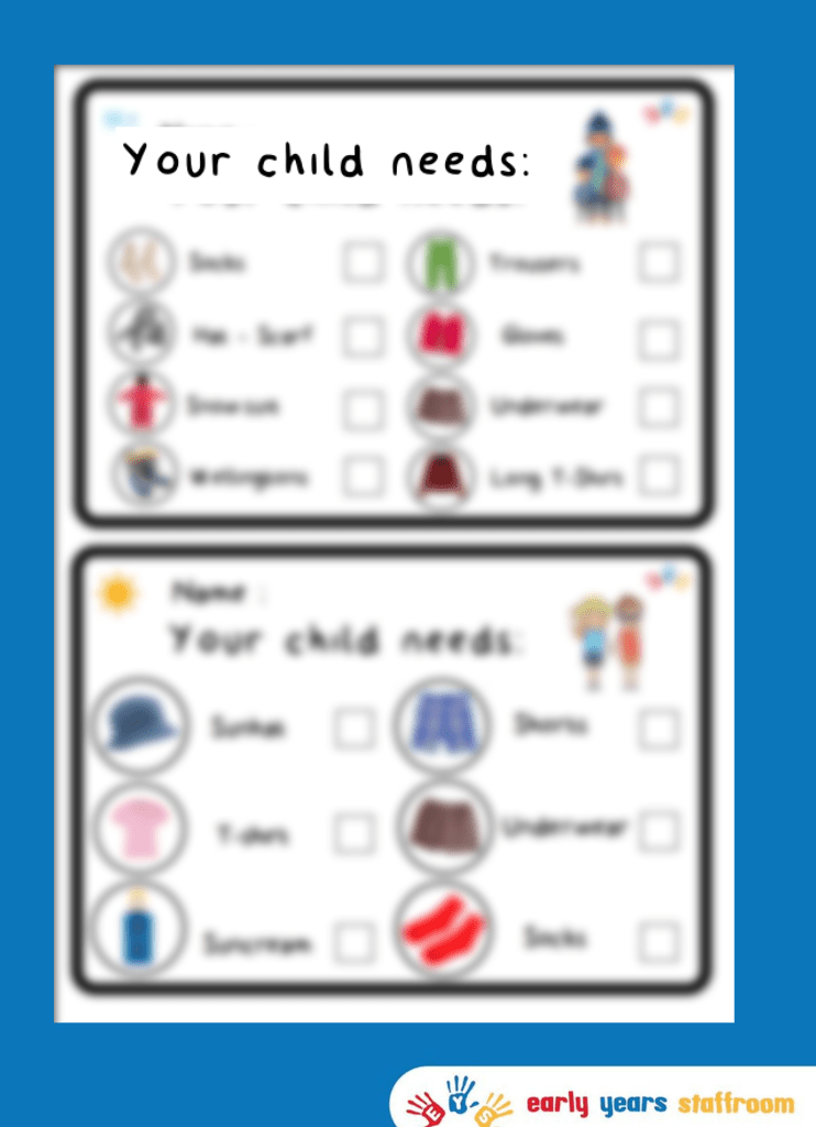 Tick List for Childs Needs in Summer and Winter