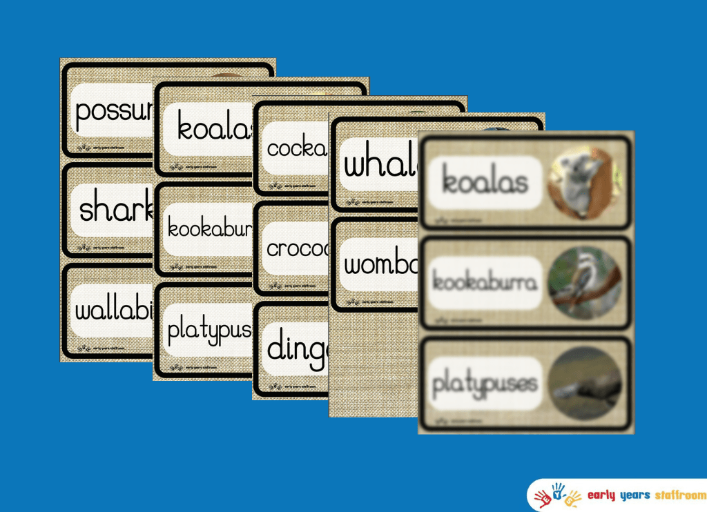 Animals of Australia Word Cards (Hessian Background)