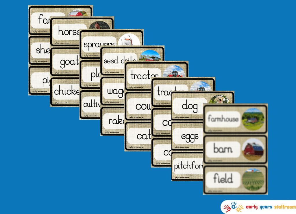 Farm Theme Word Cards (Hessian Background)