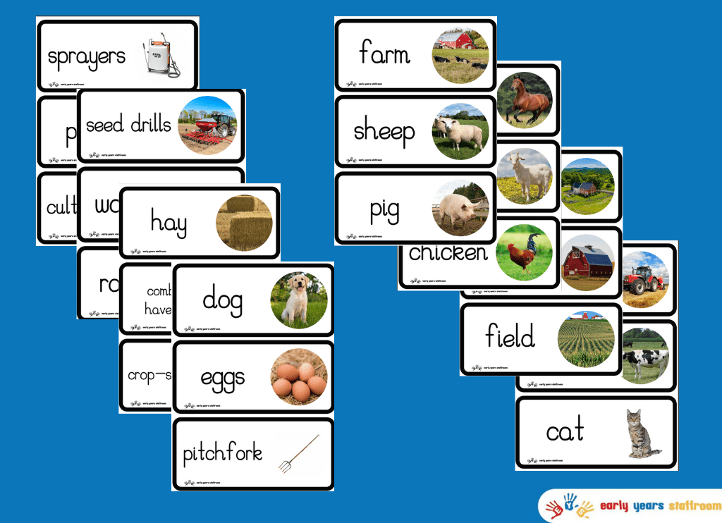 Farm Theme Word Cards (White Background)