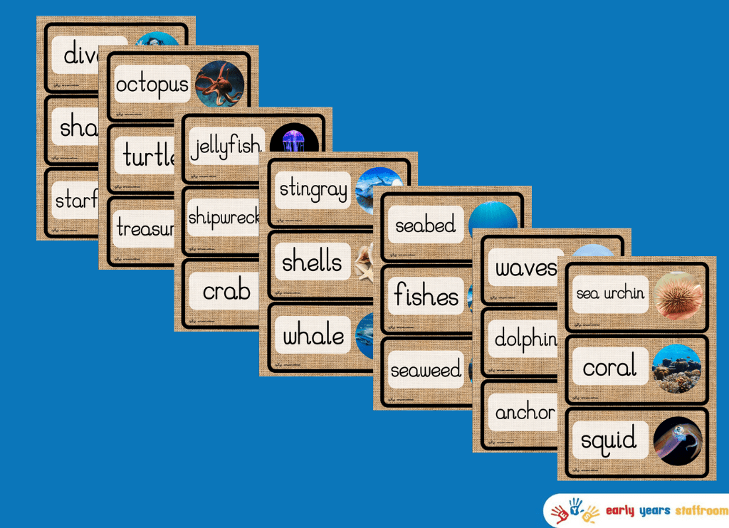 Under The Sea Word Cards (Hessian Background)
