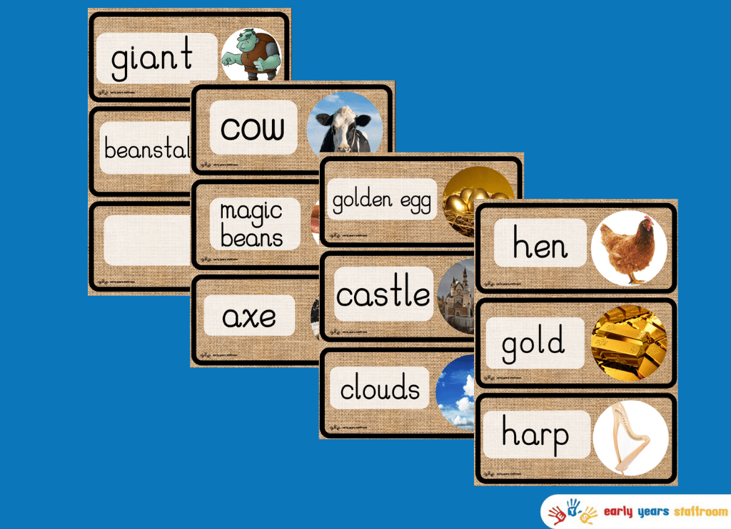 Jack and the Beanstalk Word Cards (Hessian Background)